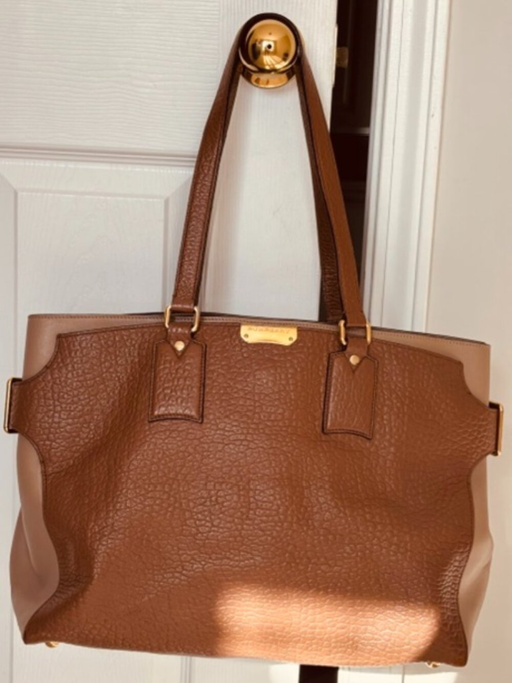 Authentic Pre Owned Burberry Clarborough Taupe/Brown Large Tote - Picture 1 of 14